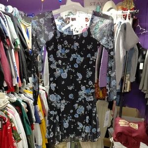 Floral Black and Blue Girls  Dress